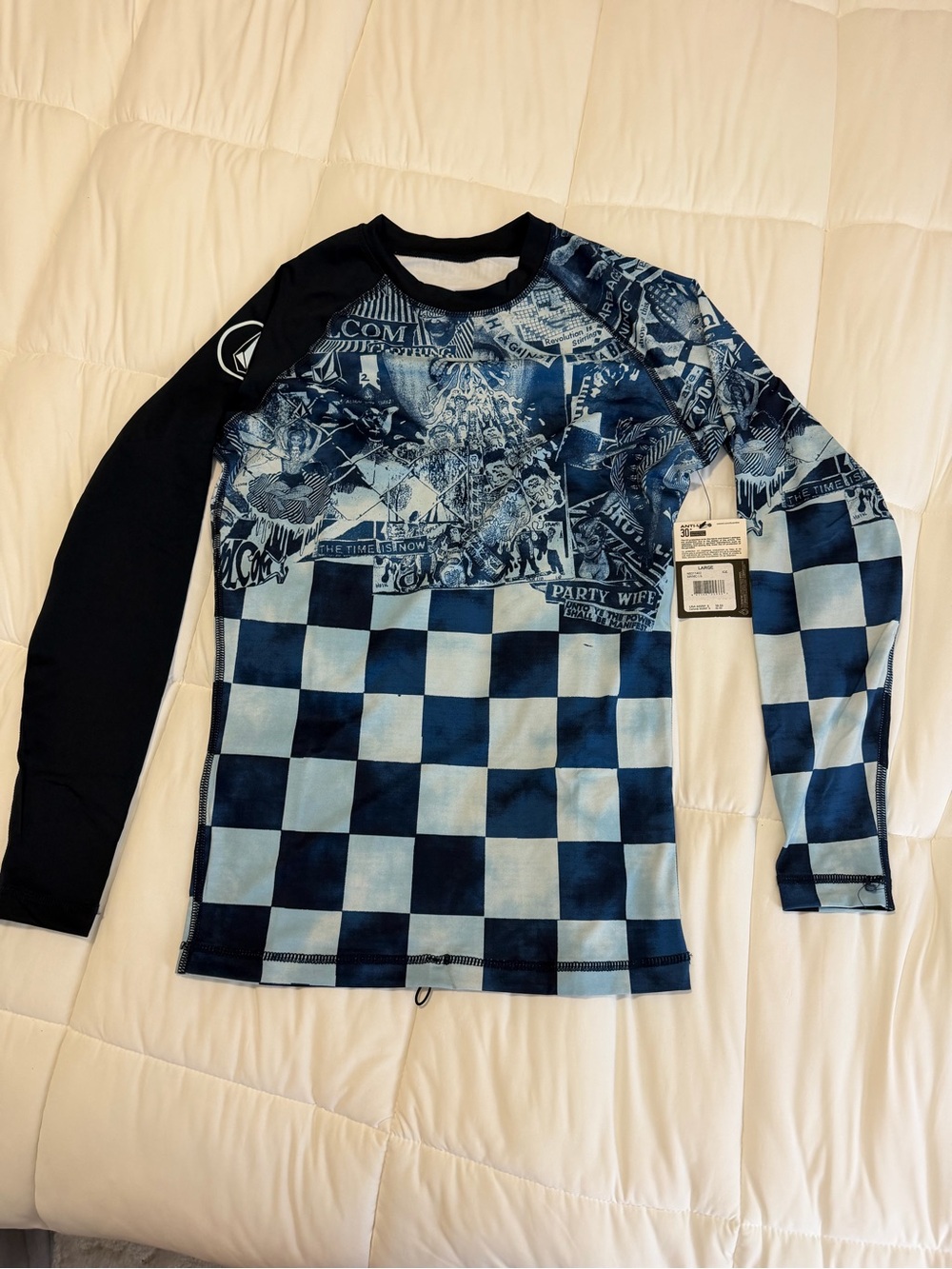 Volcom Navy and Light Blue Checkerboard Swim Rashguard